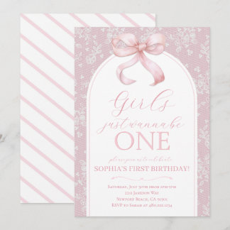 Girls Just Wanna Be ONE Birthday Invitation Kaart
