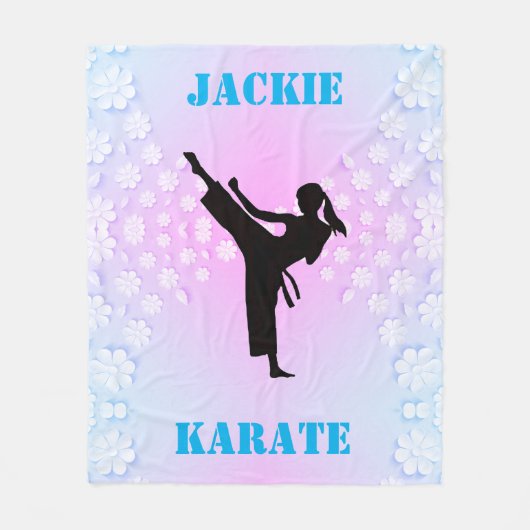 Girls Karate Floral Fleece Deken (Voorkant)