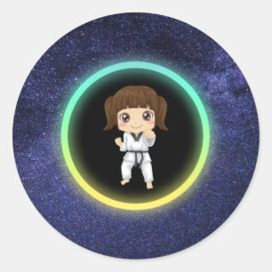 Girls Karate Galaxy Ronde Sticker