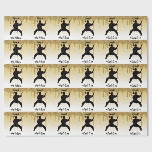 Girls Karate Stance Gold Glitter Drip Ombre Cadeaupapier (Vlak)