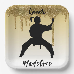 Girls Karate Stance Gold Glitter Drip Ombre Papieren Bordje