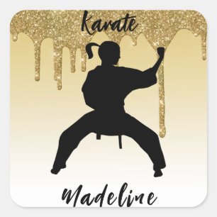 Girls Karate Stance Gold Glitter Drip Ombre Vierkante Sticker