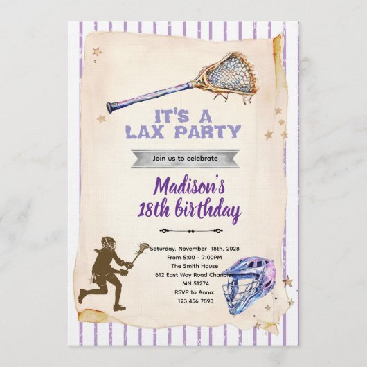 Girls Lacrosse party Invitation (Devant)