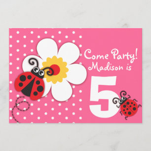 Girls ladybug-partij roze uitnodiging