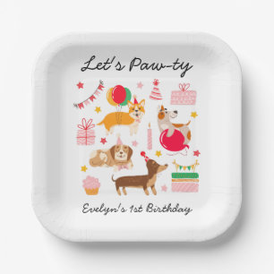 Girl's Let's Pawty Party Ready Dogs Verjaardag Papieren Bordje