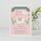 Girls Llama en cactus Baby shower Invitation Kaart (Staand voorkant)