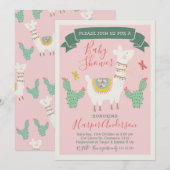 Girls Llama en cactus Baby shower Invitation Kaart (Voorkant / Achterkant)