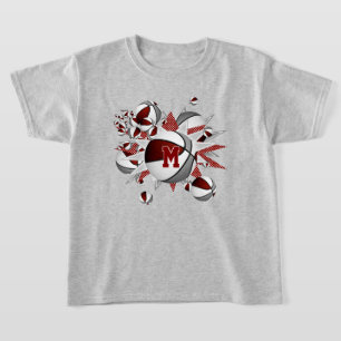 Girl's Maroon grijze basketballen en sterren T-shirt