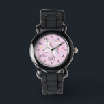 Girls mignonne rose licorne arc en ciel et nom Enf<br><div class="desc">Cette montre pour enfants mignonne et moderne présente un dessin animé de licorne, avec un arc-en-ciel, un coeur, une planète, des étoiles et une couronne, et peut être personnalisée avec votre nom de filles. Avec des chiffres clairs et faciles à lire, cette "première" montre est idéale pour un enfant ou...</div>