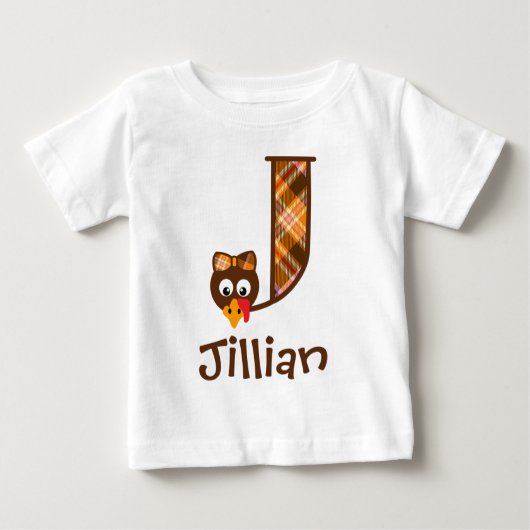 Girls Monogram Turkey Top Thanksgiving Letter J (Voorkant)