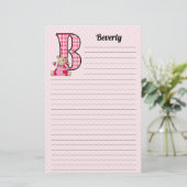 Girl's Monogrammed Letter B Teddy Bear Lined Briefpapier (Staand voorkant)