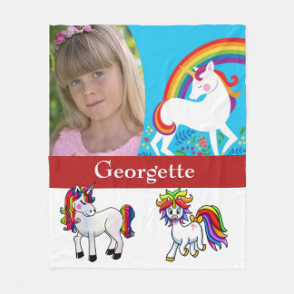 Girl's Monogrammed Photo Unicorn Fleece Blanket Deken