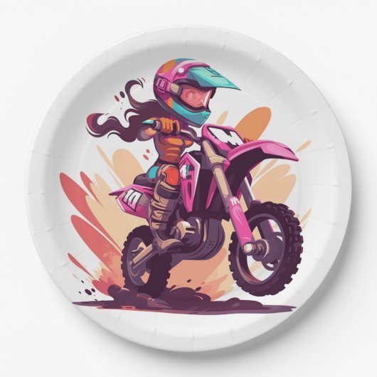 Girls Motocross-Bord voor papier Papieren Bordje (Voorkant)