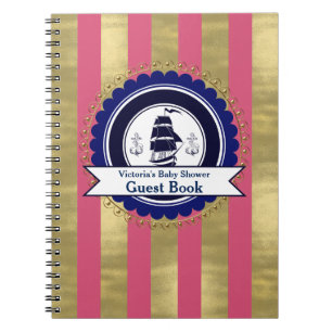 Girls Nautical Pink Blue Baby shower Livre d'invit