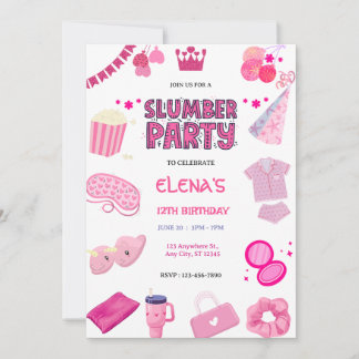 Girls Night In Slumber Pajama Party Pink Birthday Kaart
