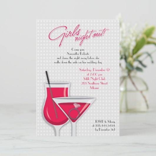 Girls Night Out Flat Uitnodiging (Staand voorkant)