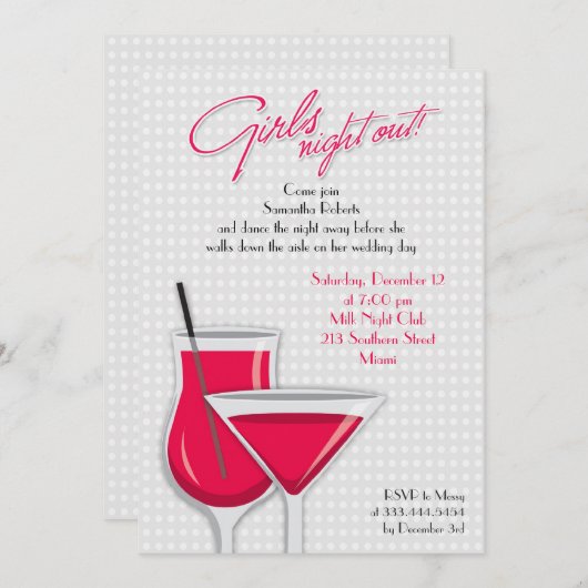 Girls Night Out Flat Uitnodiging (Voorkant / Achterkant)