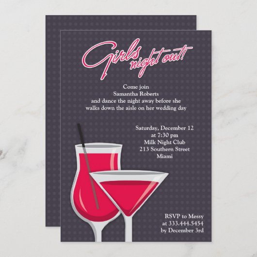 Girls Night Out Flat Uitnodiging (Voorkant / Achterkant)