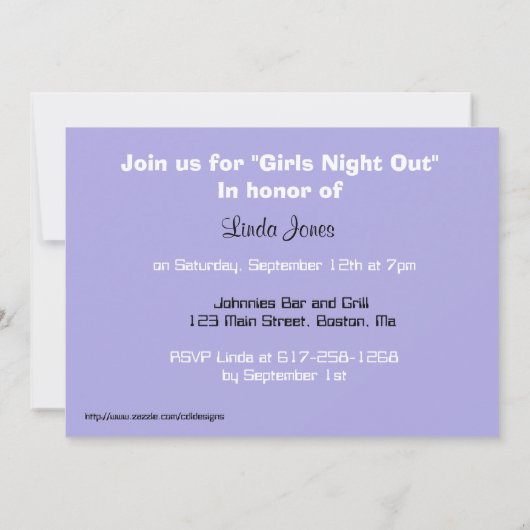 Girls Night Out Invitation Sjabloon Kaart (Achterkant)