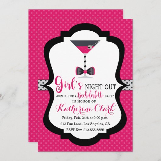 Girls' Night Out Martini Bachelorette uitnodiging (Voorkant / Achterkant)