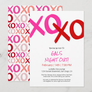 Girls Night Out Pink XOXO Red Galentine Day Party Kaart
