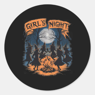 Girls' Night Witch Coven Halloween Design Spooky F Ronde Sticker