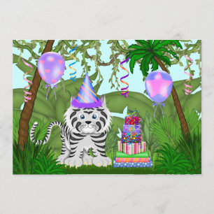 Girls Oerwoud White Tiger Birthday Party Invitatio Kaart