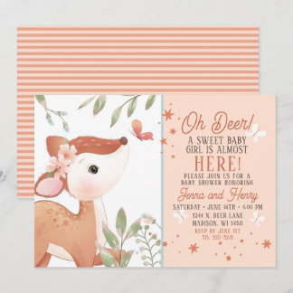 Girls Oh Deer Baby shower Invitation Kaart