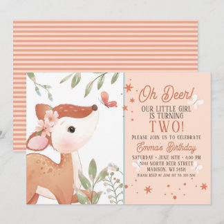 Girls Oh Deer Birthday Party Invitation Kaart