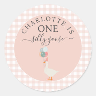 Girl's One Gekke Goose 1st Birthday Party Ronde Sticker