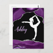 Girls Paars Glitter Gymnastics Dance of Cheer Briefkaart (Voorkant / Achterkant)
