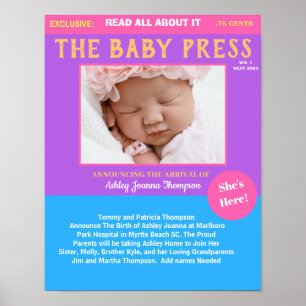 Girls Paars Keepomwille Photo Birth Announding Poster