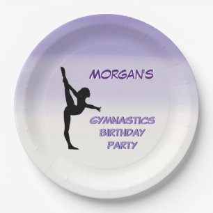 Girls Paarse Ombre Gymnastics Party Papieren Bordje