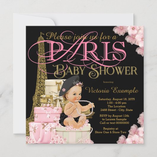Girls Paris Baby Shower Invitations (Devant)