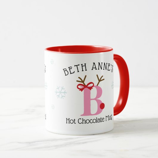Girls Personalized Reindeer B Hot Chocolate Mug (Devant droit)