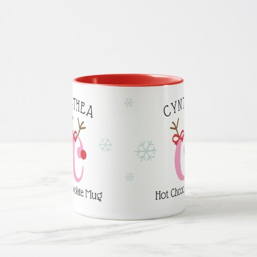 Girls Personalized Reindeer C Hot Chocolate Mug Mok (Midden)