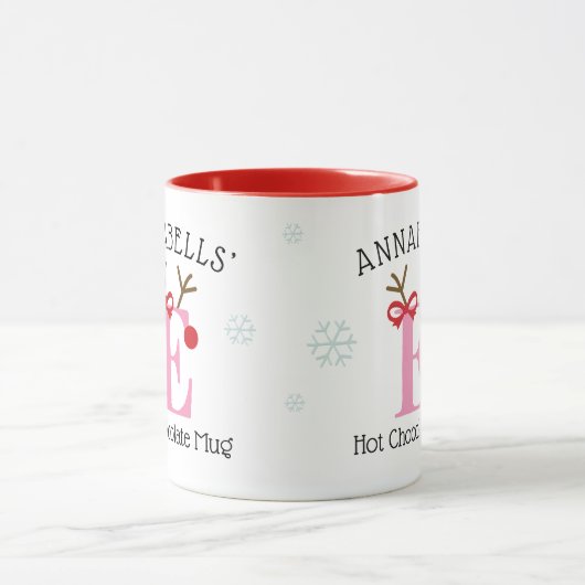 Girls Personalized Reindeer E Hot Chocolate Mug (Centre)