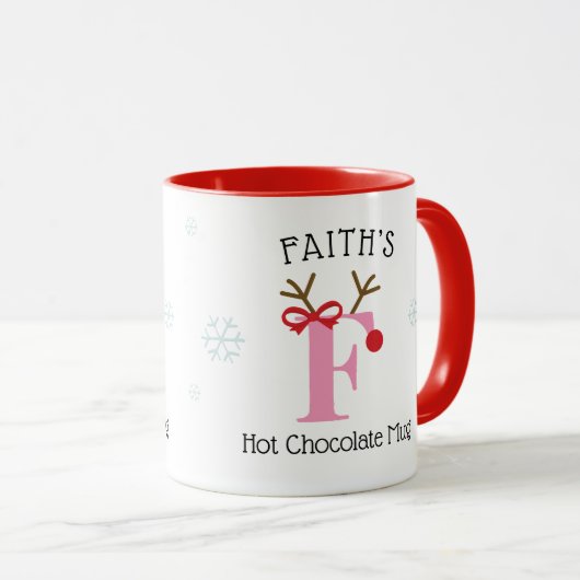 Girls Personalized Reindeer F Hot Chocolate Mug (Devant droit)