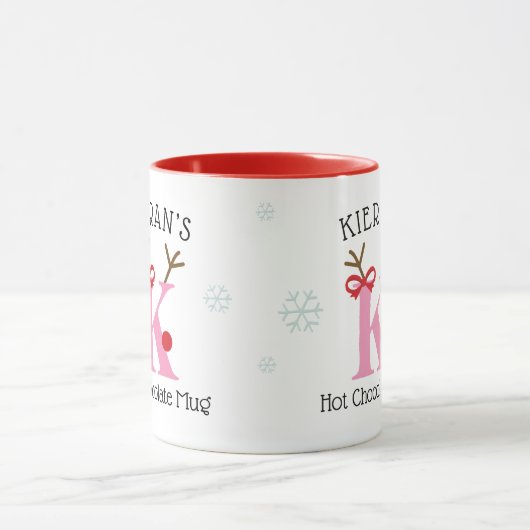 Girls Personalized Reindeer K Hot Chocolate Mug (Centre)