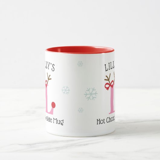 Girls Personalized Reindeer L Hot Chocolate Mug (Centre)