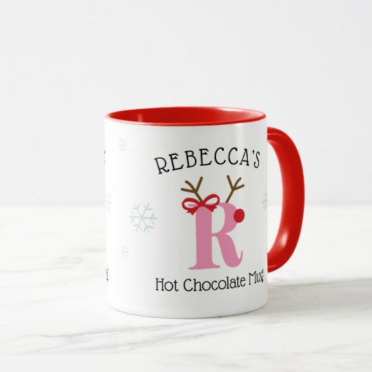Girls Personalized Reindeer R Hot Chocolate Mug (Devant droit)