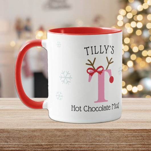 Girls Personalized Reindeer T Hot Chocolate Mug