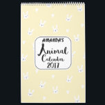 Girls Personnalisé Cute Animals 2017 Calendrier<br><div class="desc">Le calendrier 2017 de cette fille comprend 12 animaux mignons, un par mois civil. La couverture frontale est composée d'un mignon lapin et d'un motif de coeur sur un arrière - plan jaune pâle et d'une zone de texte blanc avec une police de style brosse appelée Portabello. Vous pouvez ajouter...</div>