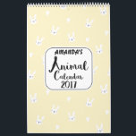 Girls Personnalisé Cute Animals 2017 Calendrier<br><div class="desc">Le calendrier 2017 de cette fille comprend 12 animaux mignons, un par mois civil. La couverture frontale est composée d'un mignon lapin et d'un motif de coeur sur un arrière - plan jaune pâle et d'une zone de texte blanc avec une police de style brosse appelée Portabello. Vous pouvez ajouter...</div>