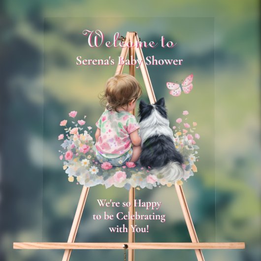 Girl's Pink Baby Shower Dog Themed Welcome (Neutre)