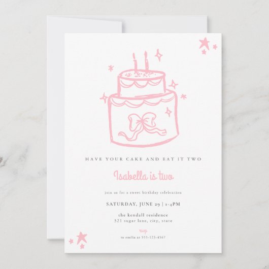 Girls Pink Cake 2e Invitation anniversaire (Devant)