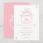Girls Pink Cake 2e Invitation anniversaire (Devant / Derrière)