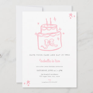 Girls Pink Cake 2e Invitation anniversaire