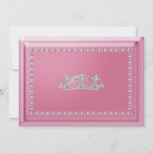 Girls Pink Diamonds & Silver Crown Birthday Party Kaart