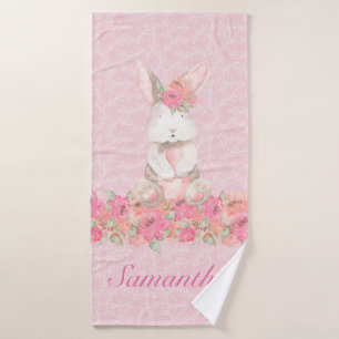 Girls Pink Floral Woodland Bunny Badhanddoek